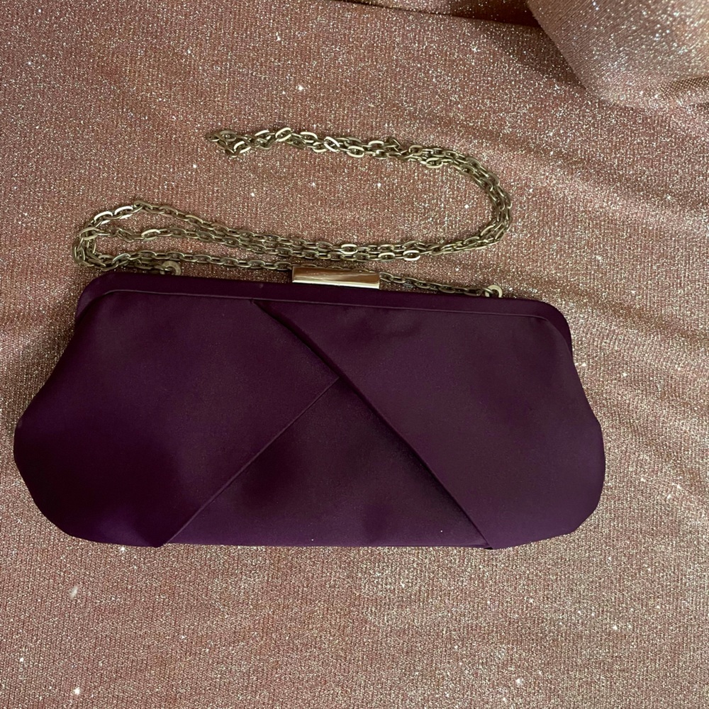 La Regale Purple Satin Evening Purse with Rhinestone Clasps